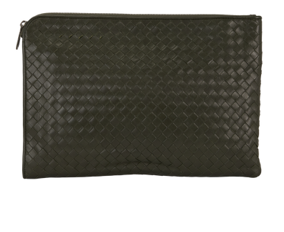 Intrecciato Pouch, &pound;180, Handbags, Green, Leather, Front view
